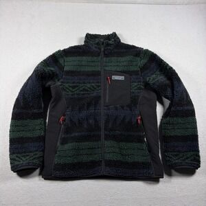 Vineyard Vines Jacket Mens Small Green Striped Fleece Full Zip Sherpa Aztec